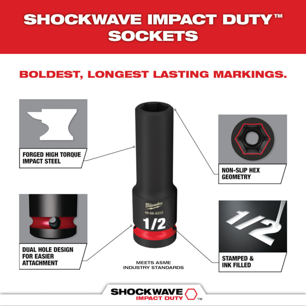 Milwaukee 49-66-4485 SHOCKWAVE Impact Duty 3pc 1/2 inch SAE Deep Well 6 Point Socket Set Milwaukee 49-66-4485 SHOCKWAVE Impact Duty 3pc 1/2 inch SAE Deep Well 6 Point Socket Set