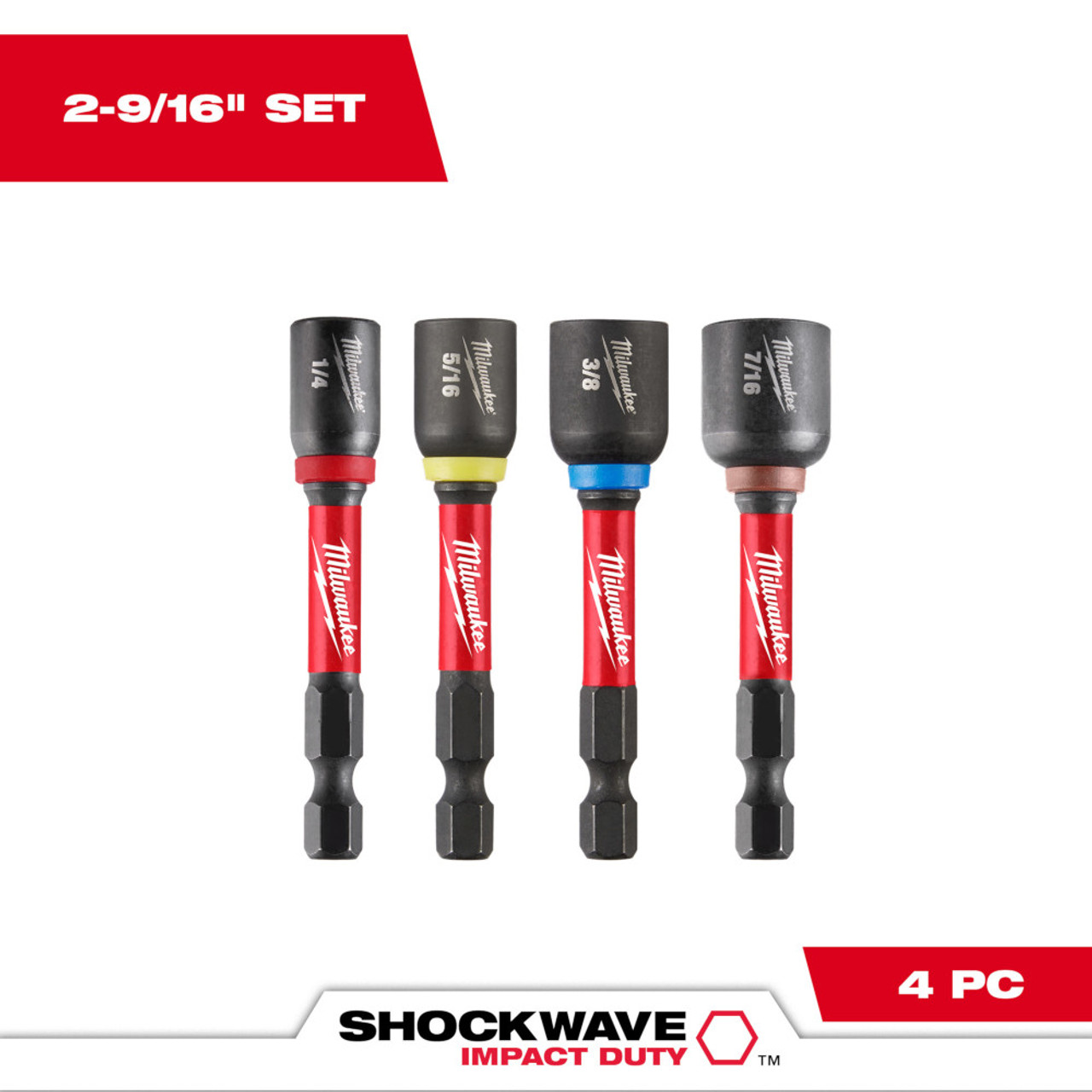 Milwaukee 49-66-4566 4pc 2-9/16 inch SHOCKWAVE Impact Duty Magnetic Nut Driver Set