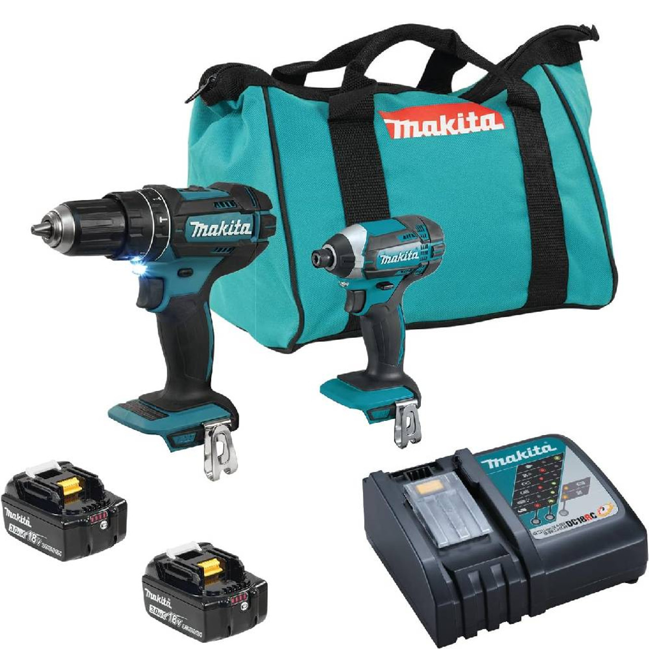 Makita DLX2131X5 18V LXT 2-Tool Cordless 1/2 Inch Hammer Drill  and 1/4 Inch Impact Driver Combo Kit