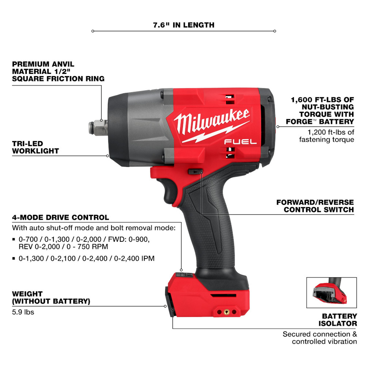 Milwaukee 2967-20 M18 FUEL Cordless 1/2 Inch High-Torque Impact Wrench with Friction Ring (Tool Only)