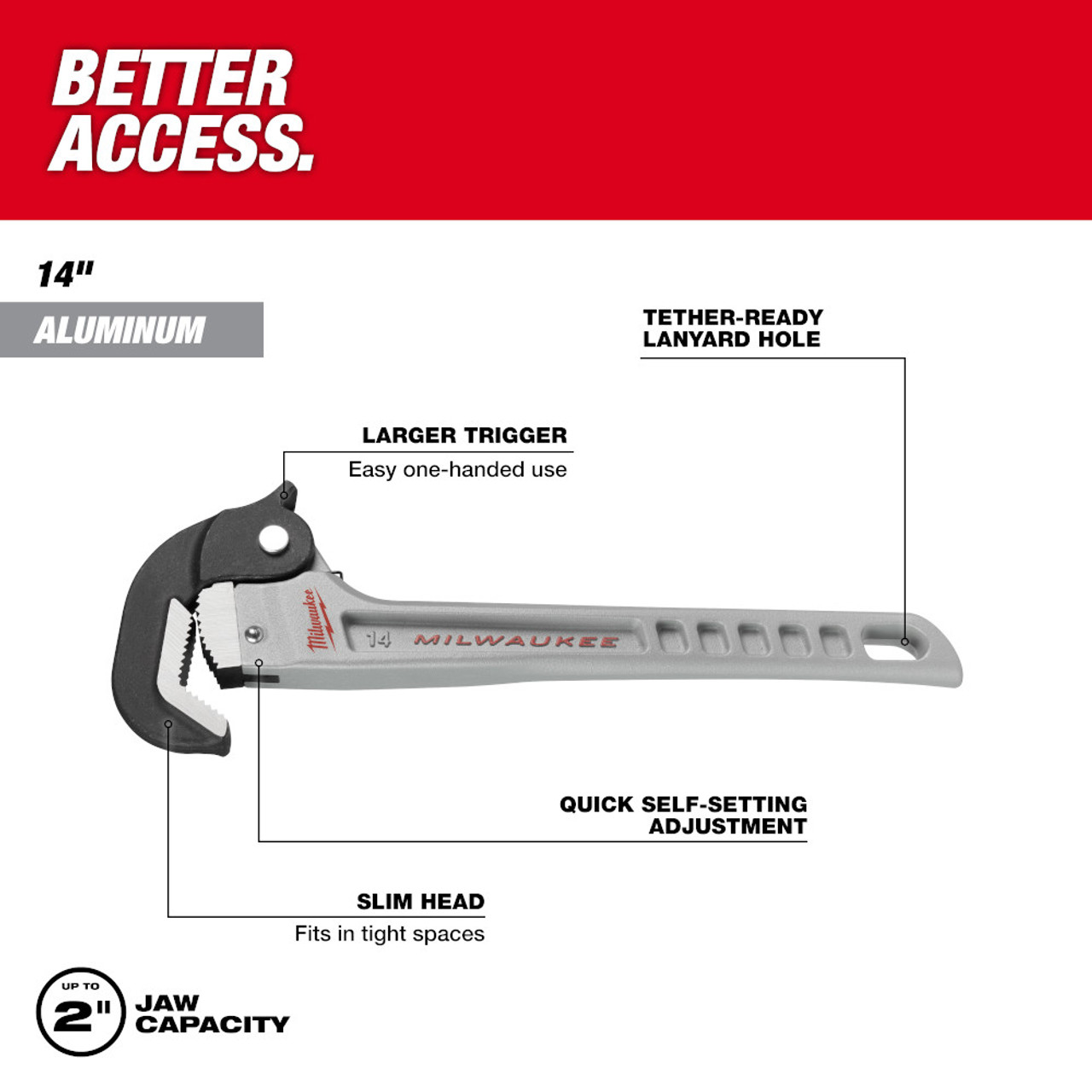 Milwaukee 48-22-7414 14 Inch Aluminum Self-Adjusting Pipe Wrench Milwaukee 48-22-7414 14 Inch Aluminum Self-Adjusting Pipe Wrench