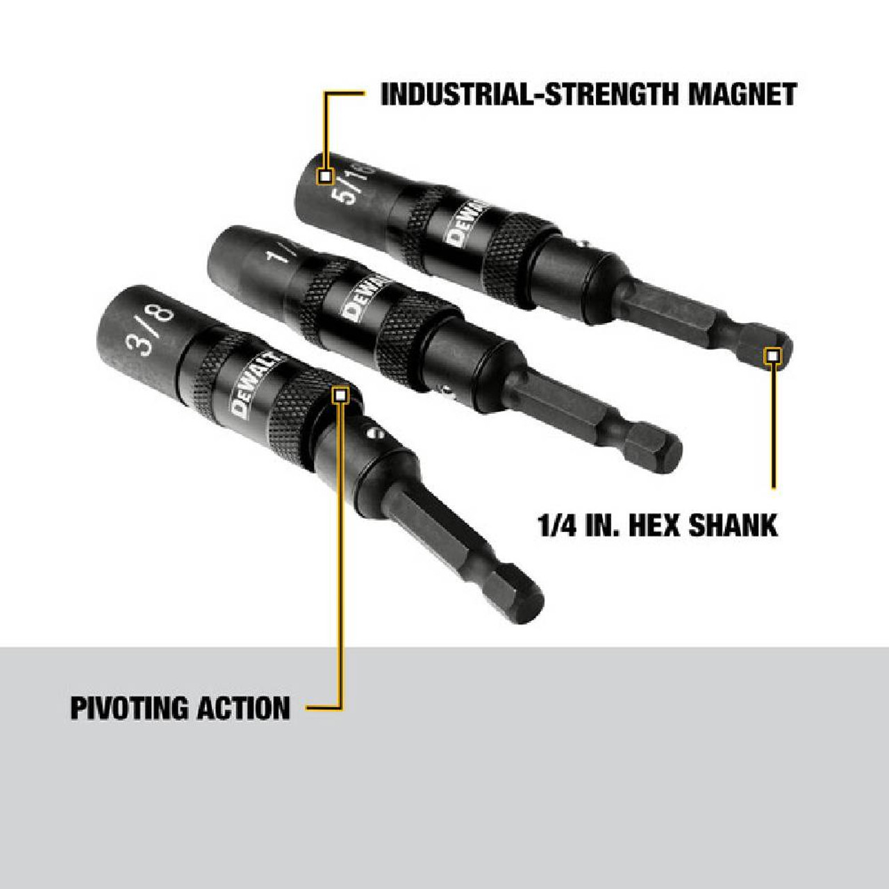 DeWalt DWPVTDRV3 3pc IMPACT READY Magnetic Pivoting Nut Driver Set DeWalt DWPVTDRV3 3pc IMPACT READY Magnetic Pivoting Nut Driver Set