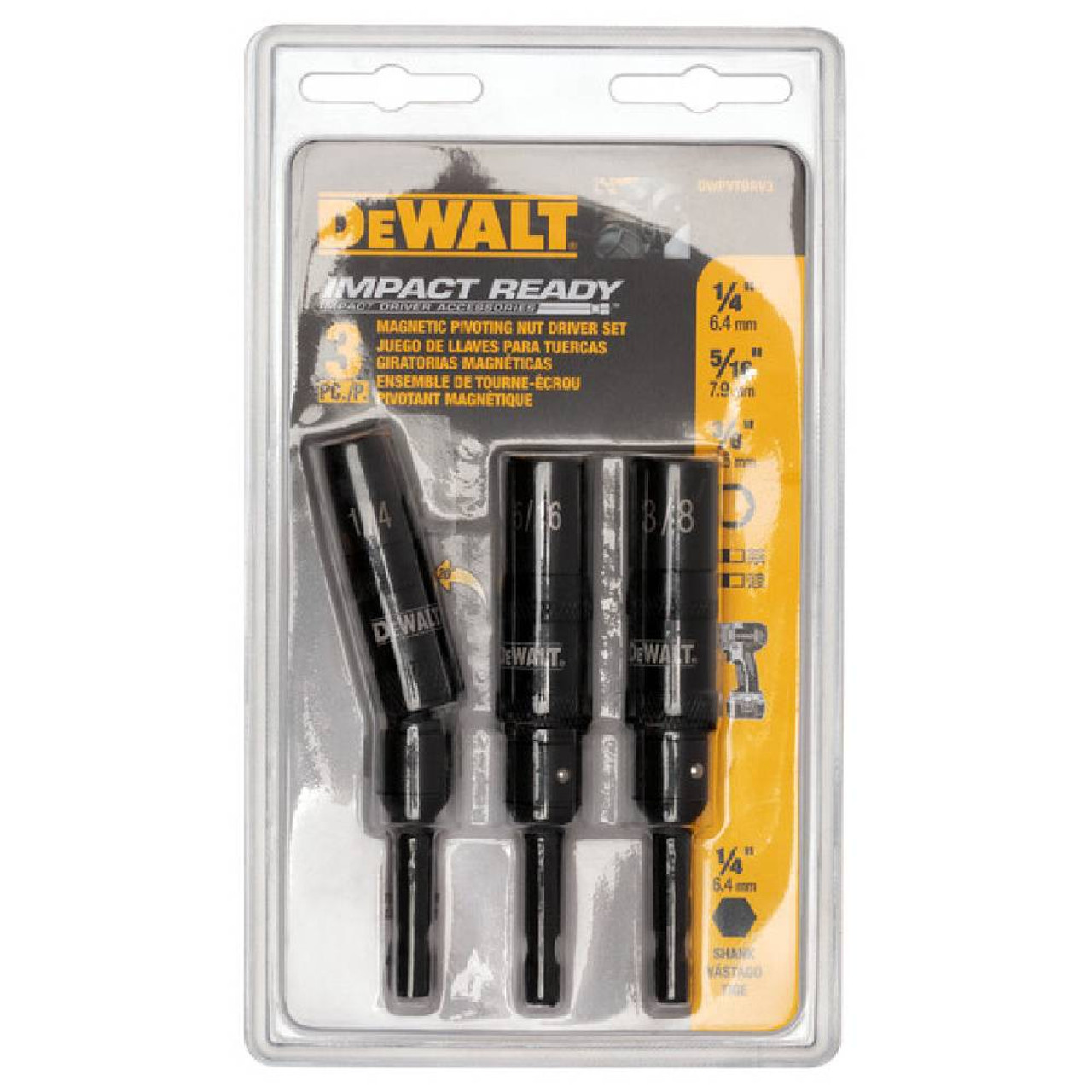 DeWalt DWPVTDRV3 3pc IMPACT READY Magnetic Pivoting Nut Driver Set DeWalt DWPVTDRV3 3pc IMPACT READY Magnetic Pivoting Nut Driver Set