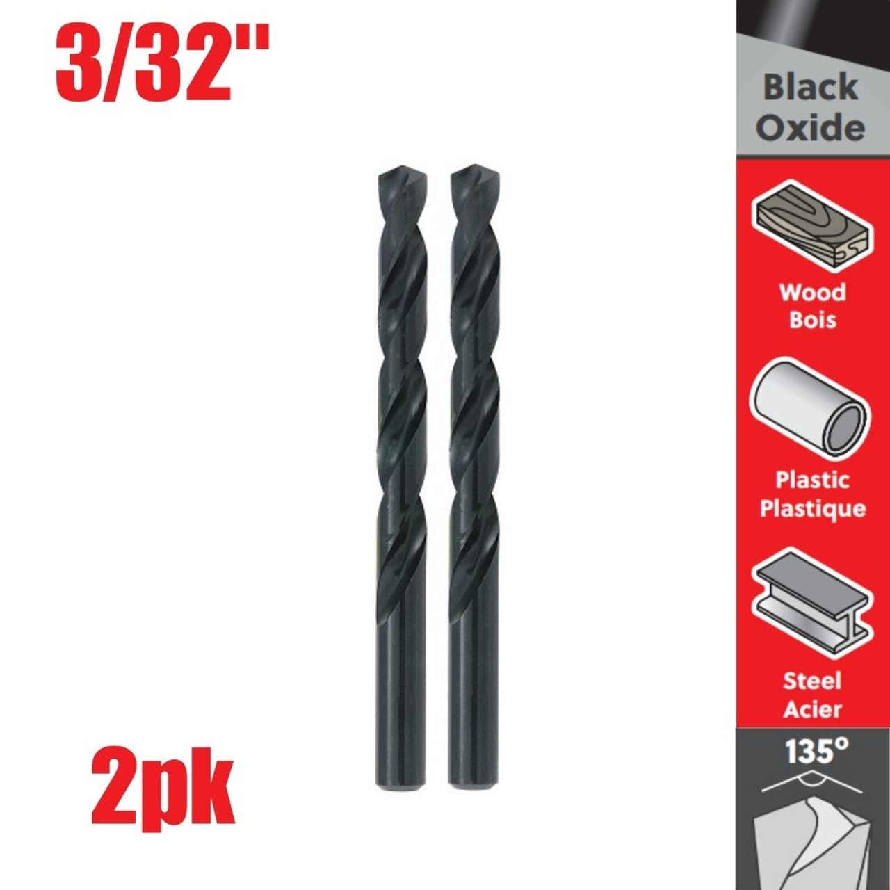 Truwerx 53103 3/32 inch Black Oxide HSS Drill Bit - 2pk