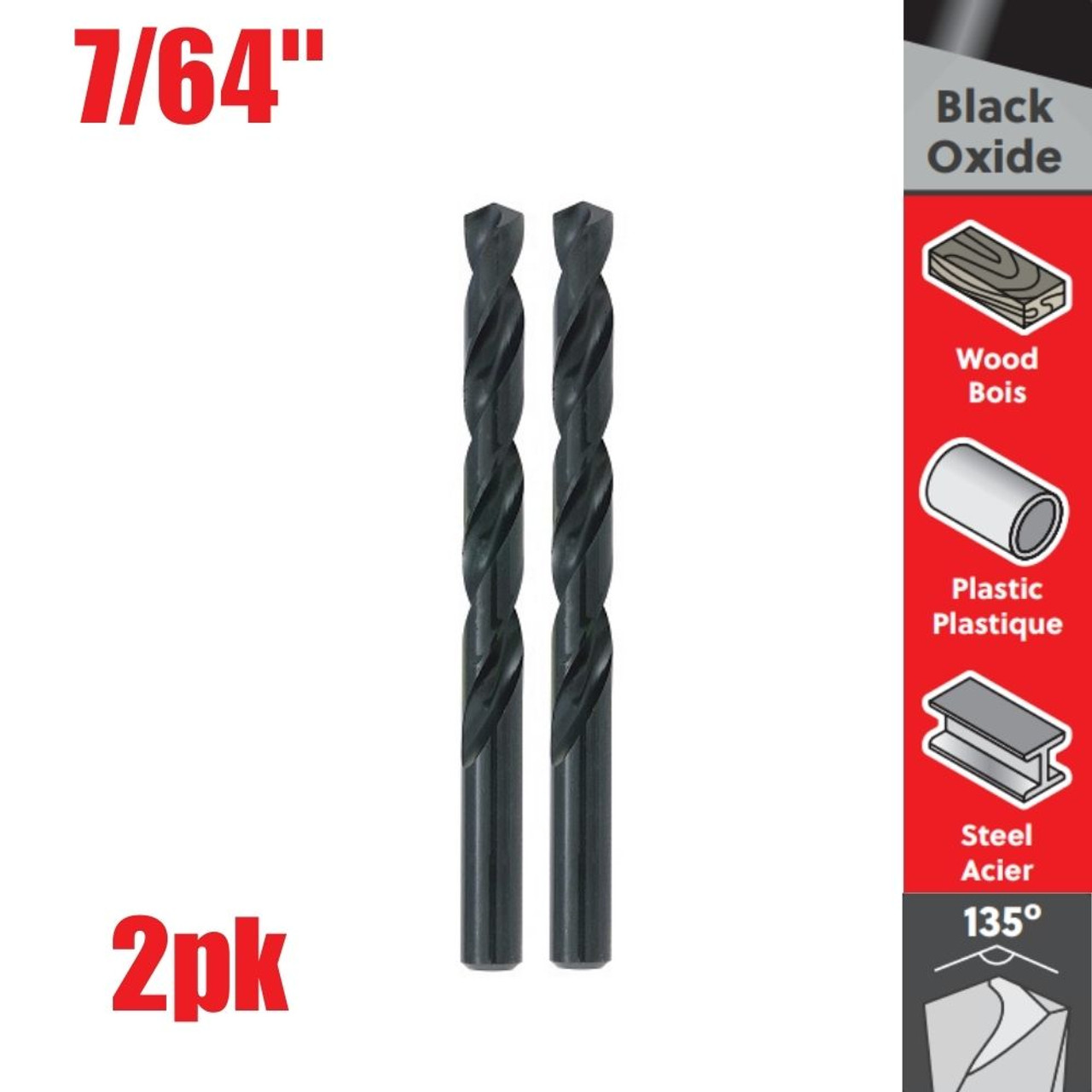 Truwerx 53104 7/64 inch Black Oxide HSS Drill Bit - 2pk