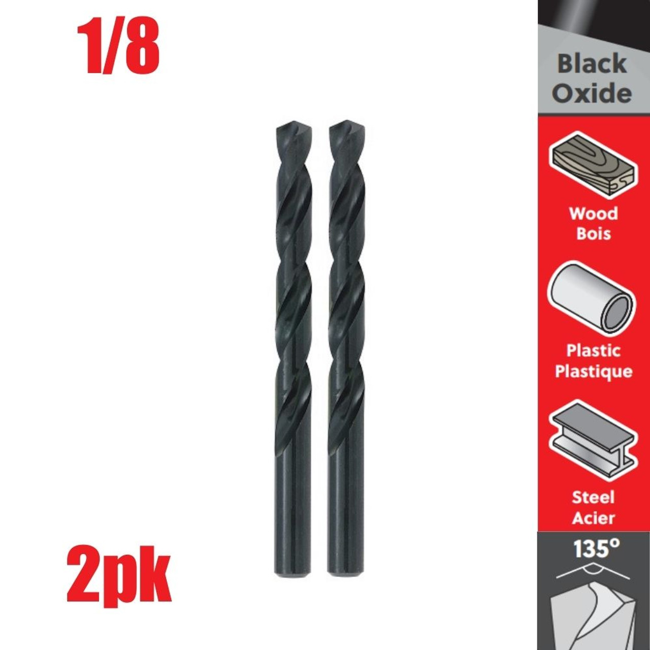 Truwerx 53105 1/8 inch Black Oxide HSS Drill Bit - 2pk
