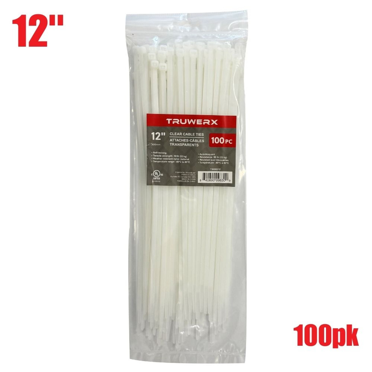 Truwerx 80212 12 Inch Clear Cable Ties - 100pk