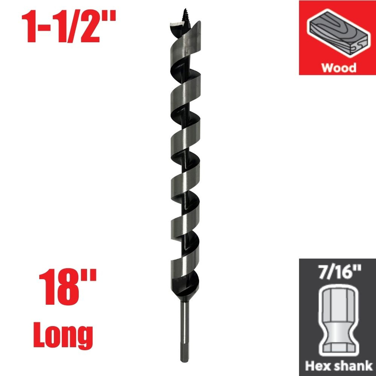 Truwerx 52564 1-1/2 Inch x 18 Inch Auger Drill Bit