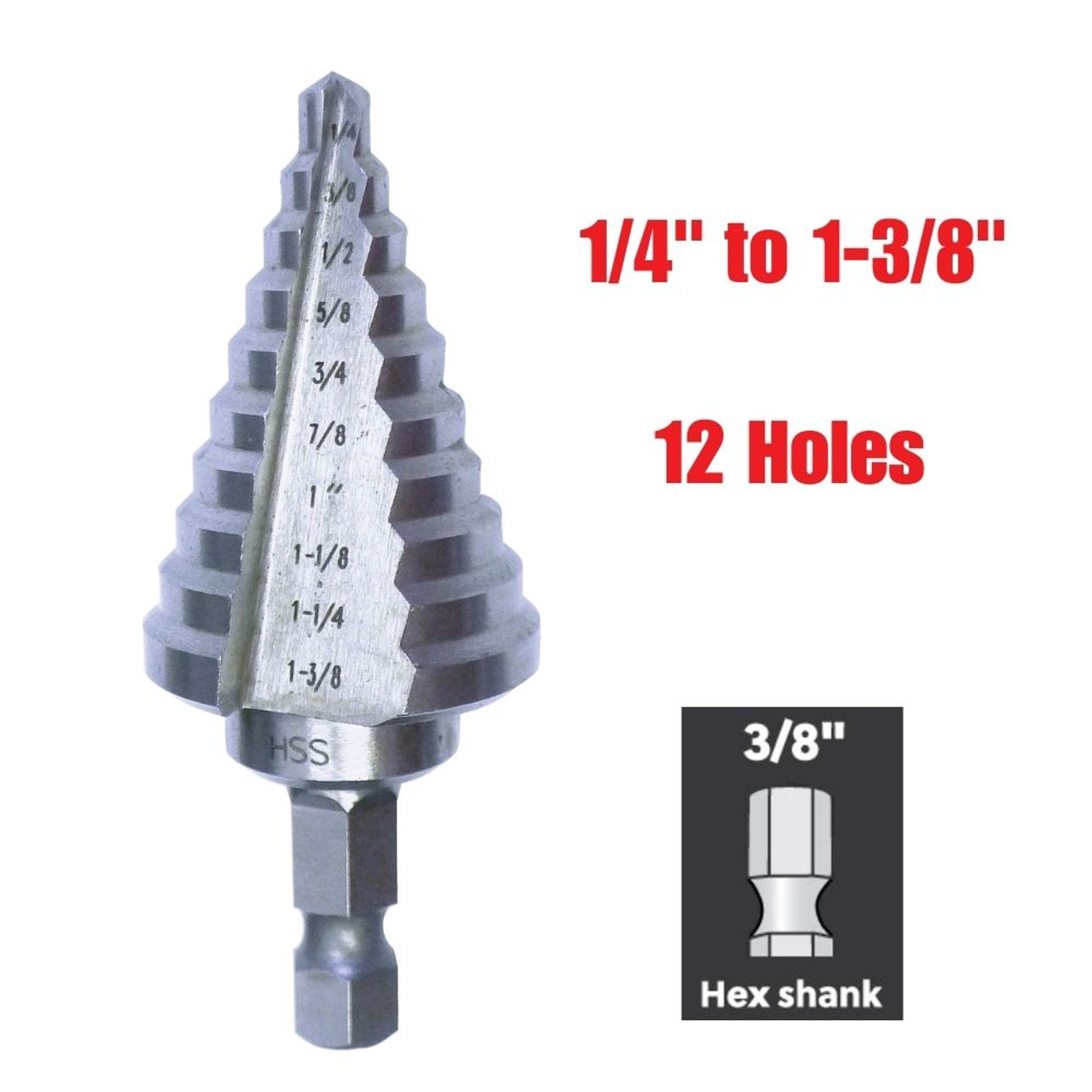 Truwerx 53008 Step Drill Bit 1/4 Inch to 1-3/8 Inch - 10 Steps
