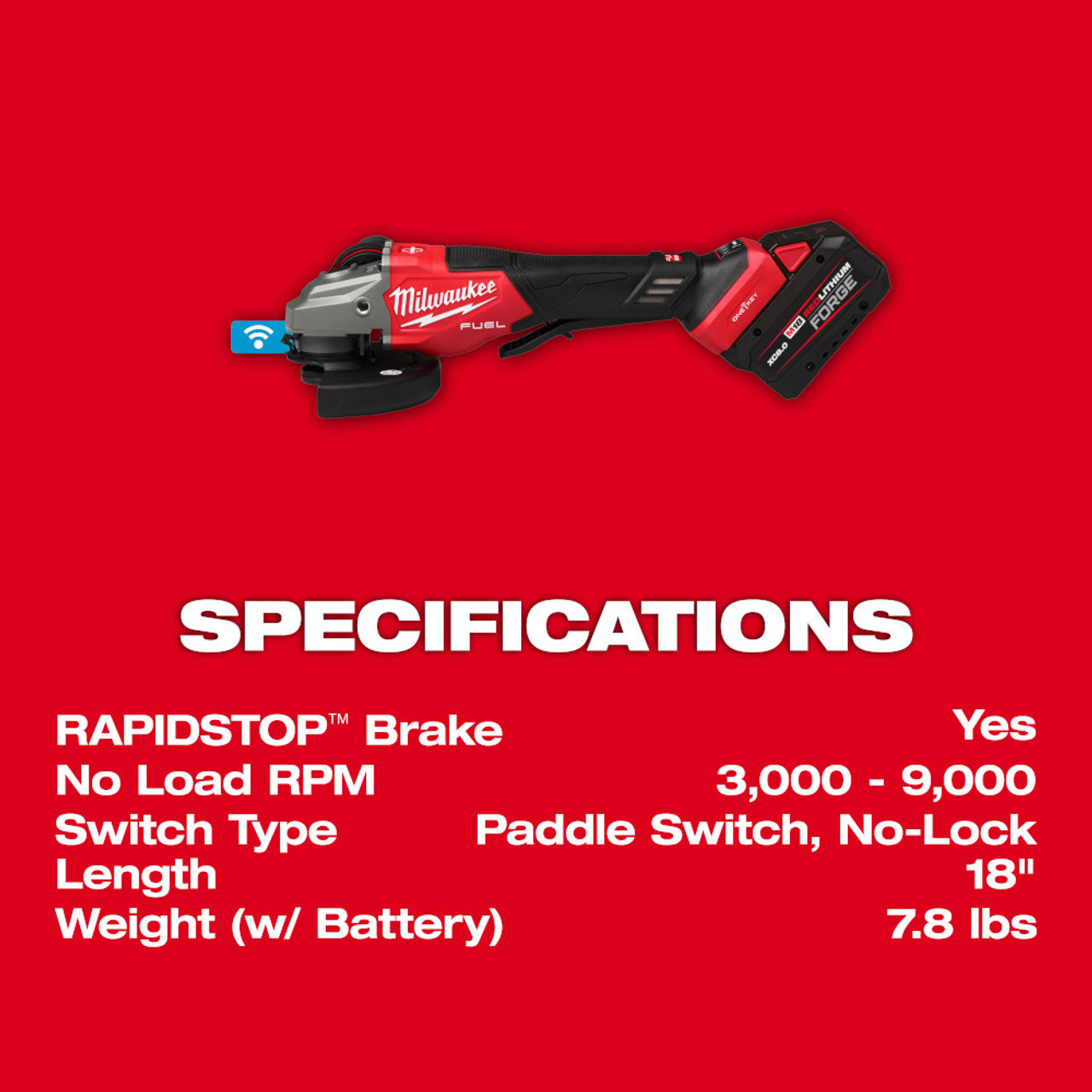 Milwaukee 3672-22 M18 FUEL Cordless 4-1/2 Inch / 6 Inch Variable-Speed Braking Angle Grinder with Paddle Switch and ONE-Key Kit