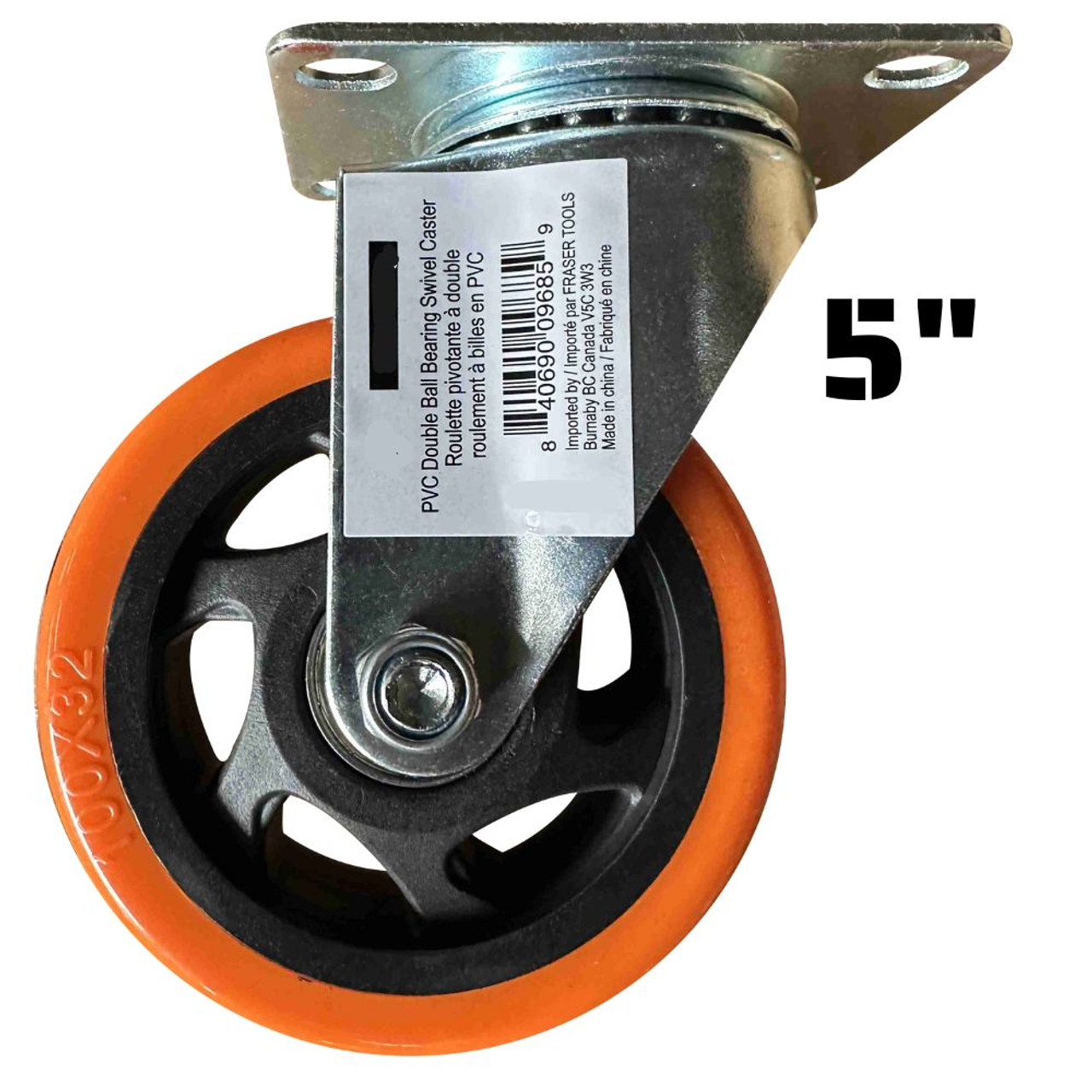 Truwerx 86158 5 Inch PVC Double Ball Bearing Swivel Caster Wheel