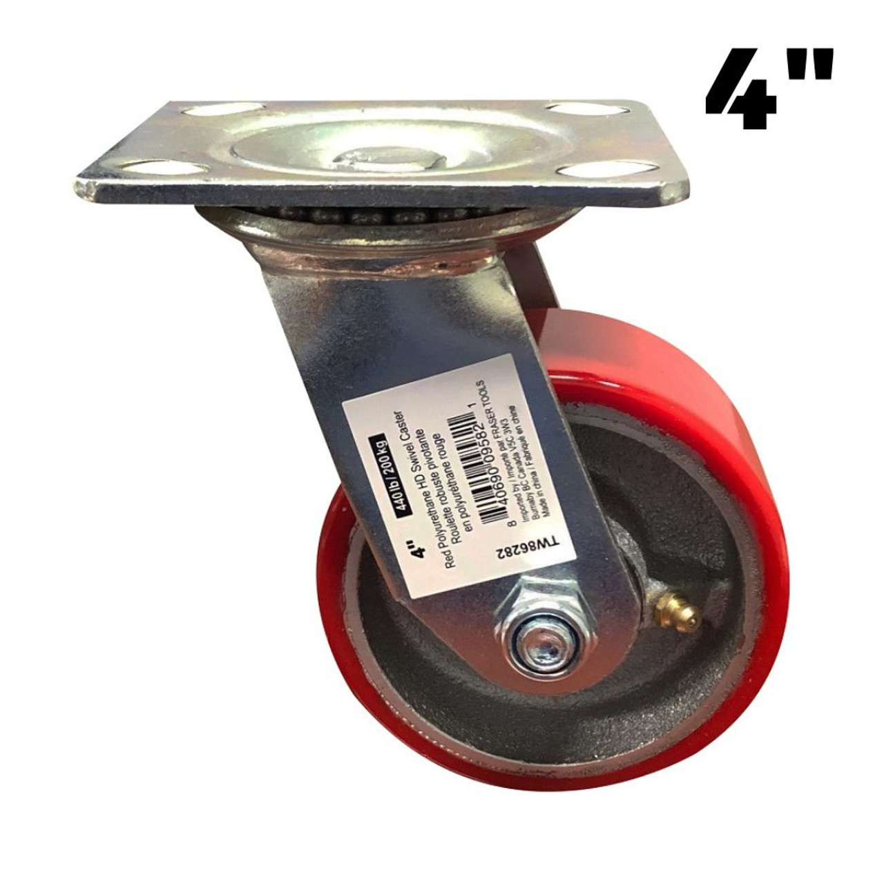 Truwerx 86282 4 inch Red PU Heavy-Duty Swivel Caster Wheel