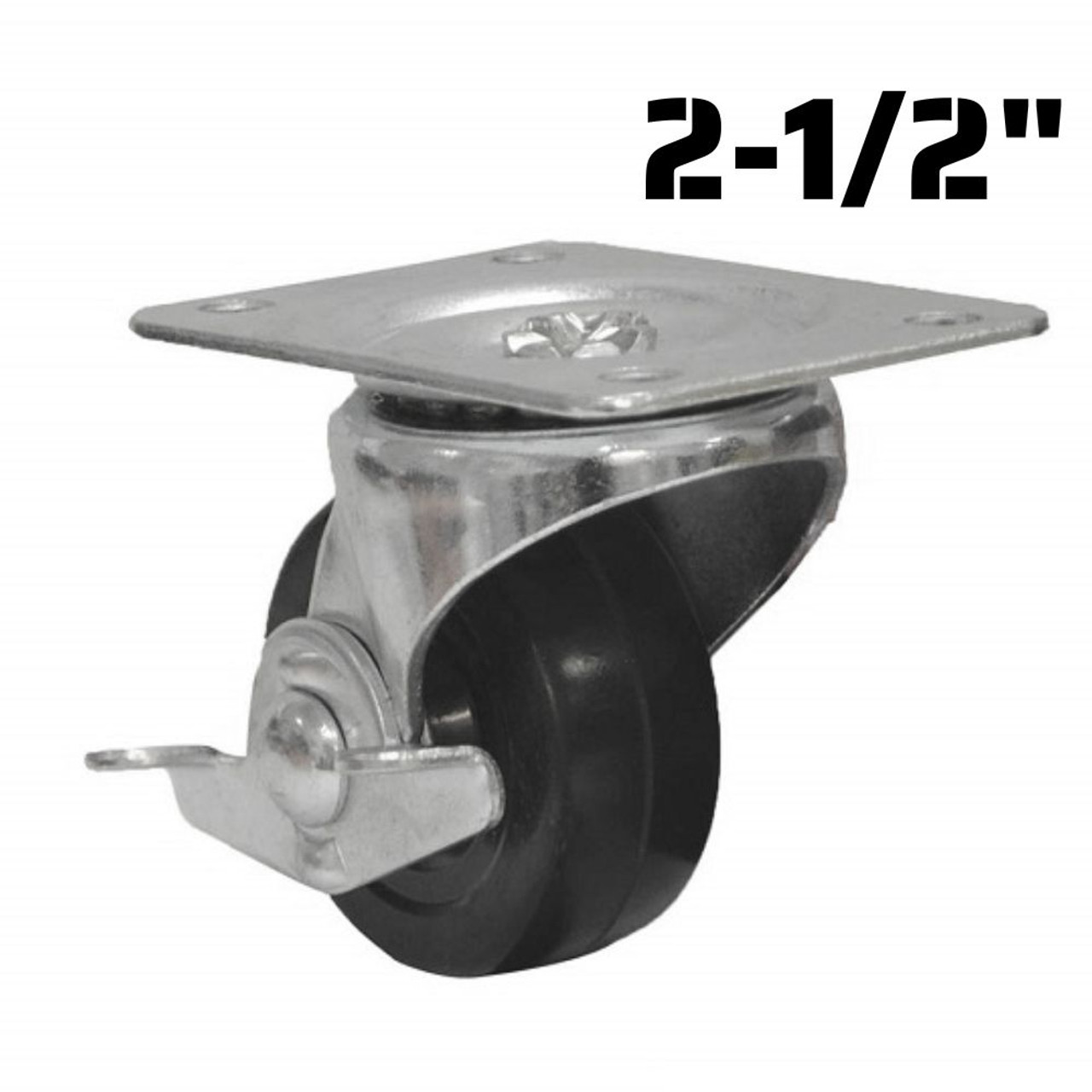 Truwerx 86226 2-1/2 Inch Heavy Duty Rubber Swivel Caster Wheel with Brake