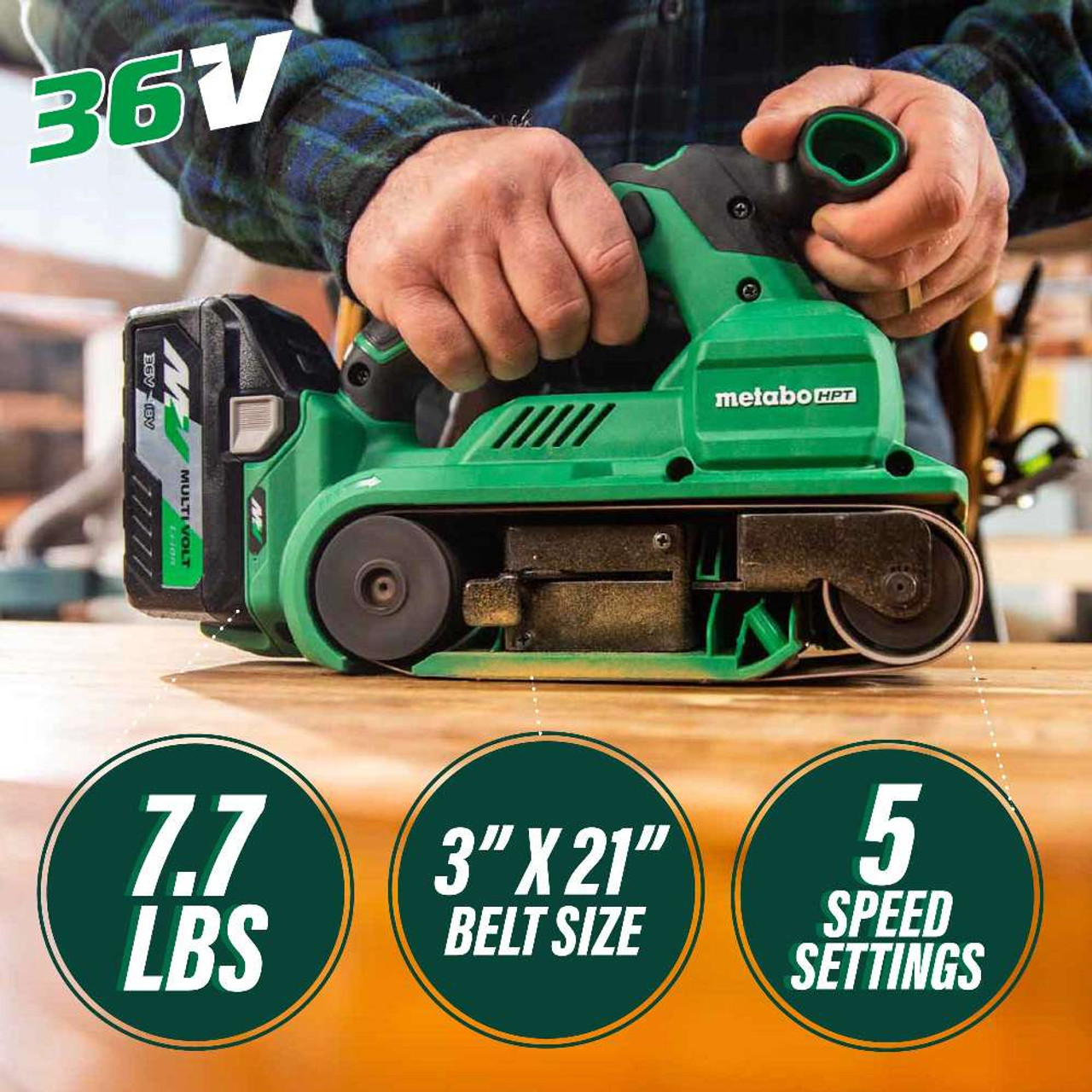 Metabo HPT SB3608DAQ4M MultiVolt 36V Cordless Brushless 3 Inch x 21 Inch Belt Sander (Tool Only) Metabo HPT SB3608DAQ4M MultiVolt 36V Cordless Brushless 3 Inch x 21 Inch Belt Sander (Tool Only)