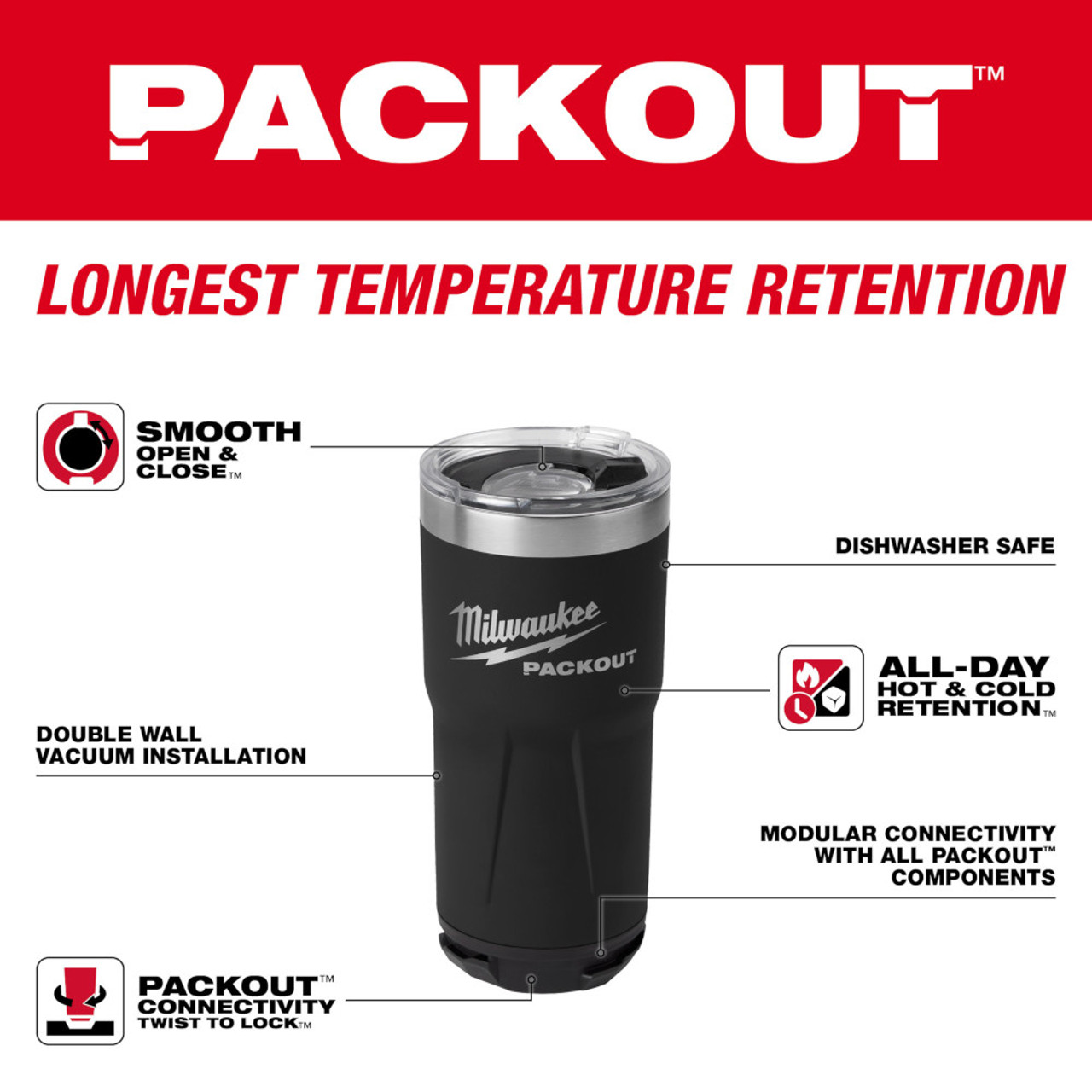 Milwaukee 48-22-8392B PACKOUT 20oz Tumbler - Black Milwaukee 48-22-8392B PACKOUT 20oz Tumbler - Black