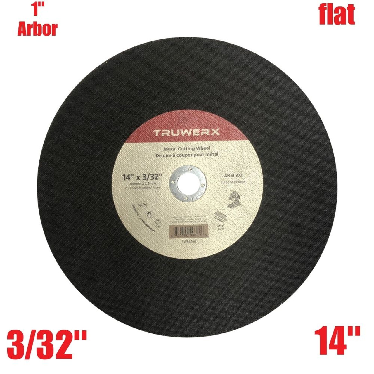 Truwerx 54460 14-inch x 3/32-inch x 1-inch Flat Cut-Off Wheel for Metal Cutting