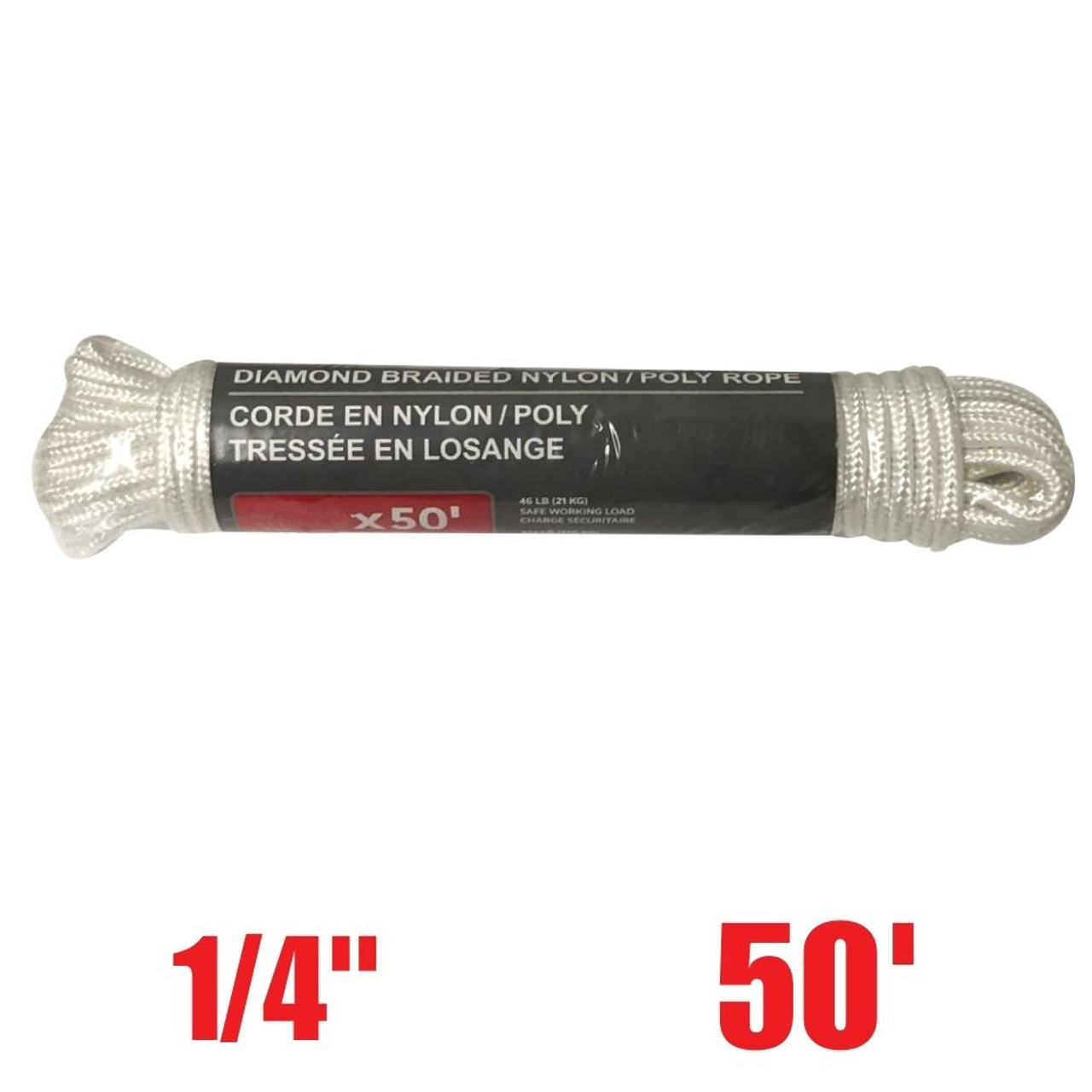 Truwerx 11006 1/4 inch x 50 ft. Nylon/Poly Diamond Braid Utility Rope -  White