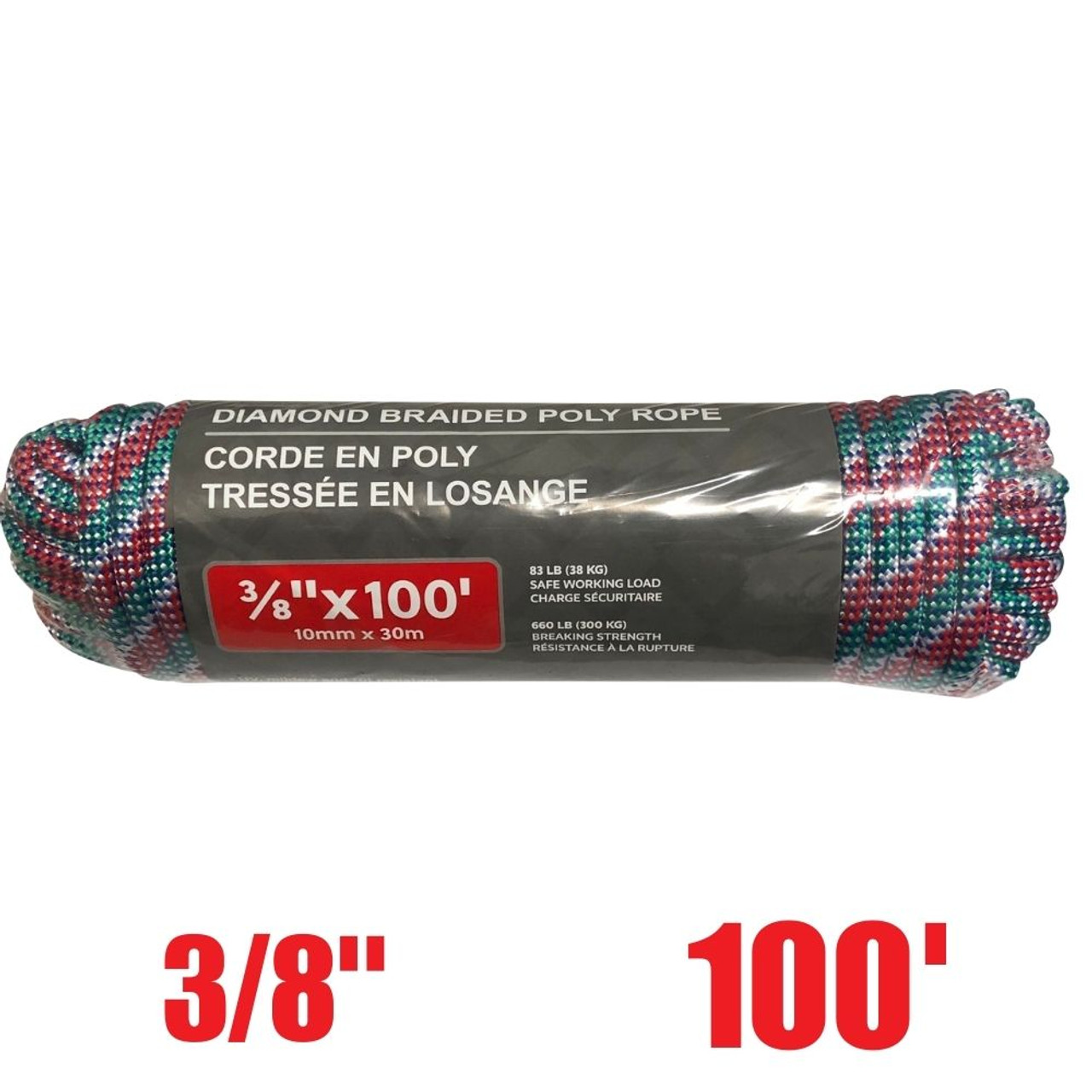 Truwerx 11052 3/8 inch x 100 ft. PP Diamond Braid Utility Rope - 32 Strand