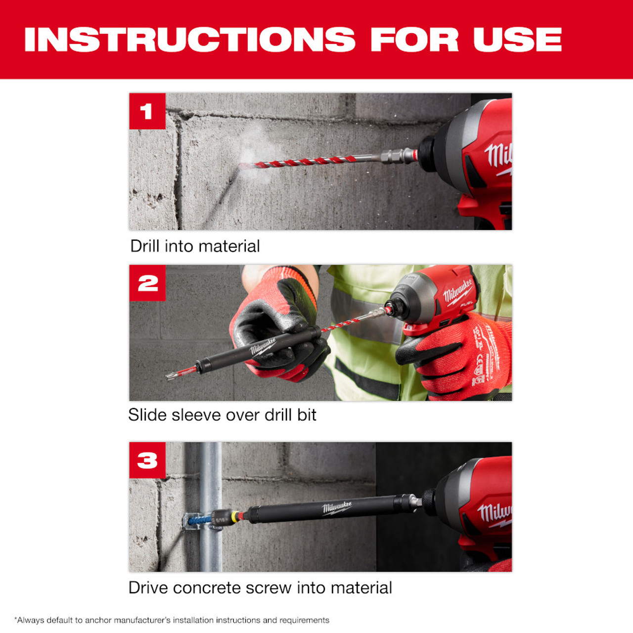 Milwaukee SHOCKWAVE 48-20-9097 7pc SHOCKWAVE Impact Duty Carbide Hammer Drill Bit Concrete Screw Install Set