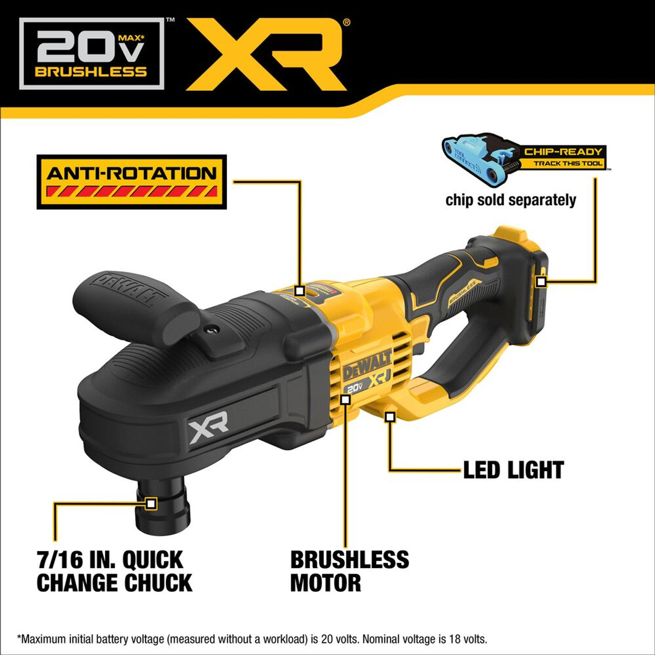 DeWalt DCD447B 20V MAX XR Cordless Brushless 7/16 Inch Quick-Change Compact Stud & Joist Drill (Tool Only)
