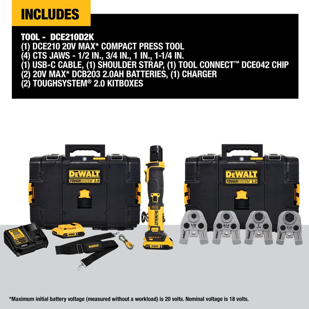 DeWalt DCE210D2K 20V MAX Cordless Compact Inline Press Tool Kit DeWalt DCE210D2K 20V MAX Cordless Compact Inline Press Tool Kit