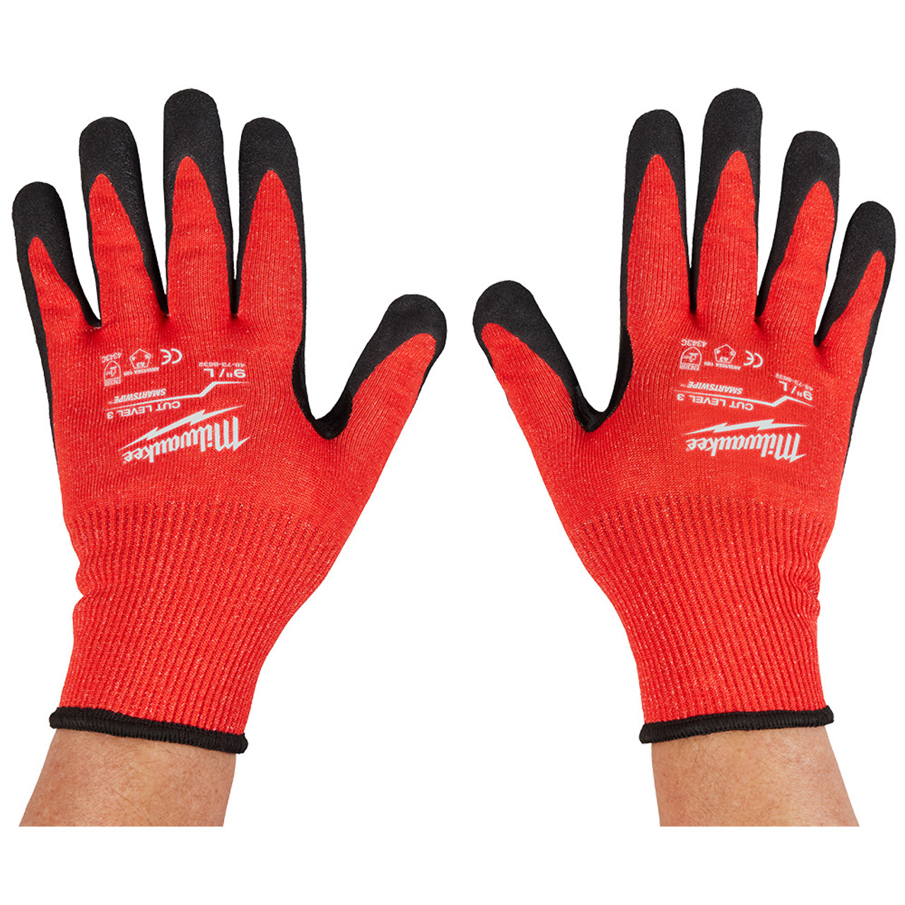 Milwaukee 48-73-8633 Cut Level 3 Nitrile Dipped Gloves – XL showing outside the gloves being worn