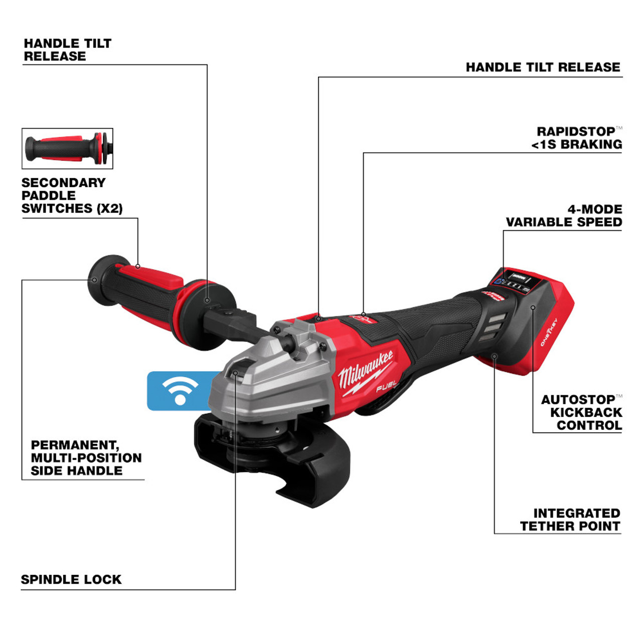 Milwaukee 2986-20 M18 FUEL Cordless Brushless 4-1/2 Inch / 5 Inch Dual-Trigger Braking Angle Grinder with Paddle Switch (Tool Only)