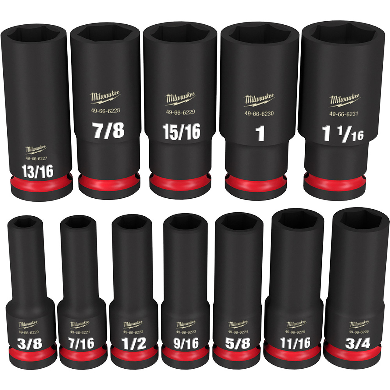 Milwaukee 49-66-7011 SHOCKWAVE Impact Duty 12pc 1/2 Inch SAE Deep 6 Point Socket Set Milwaukee 49-66-7011 SHOCKWAVE Impact Duty 12pc 1/2 Inch SAE Deep 6 Point Socket Set
