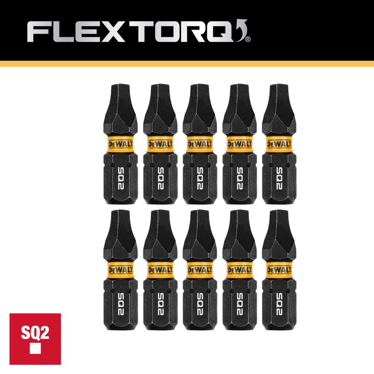 DeWalt DWAF1SQ2IR10 FLEXTORQ 1 inch x #2 Square Impact Driver Bits - 10pk