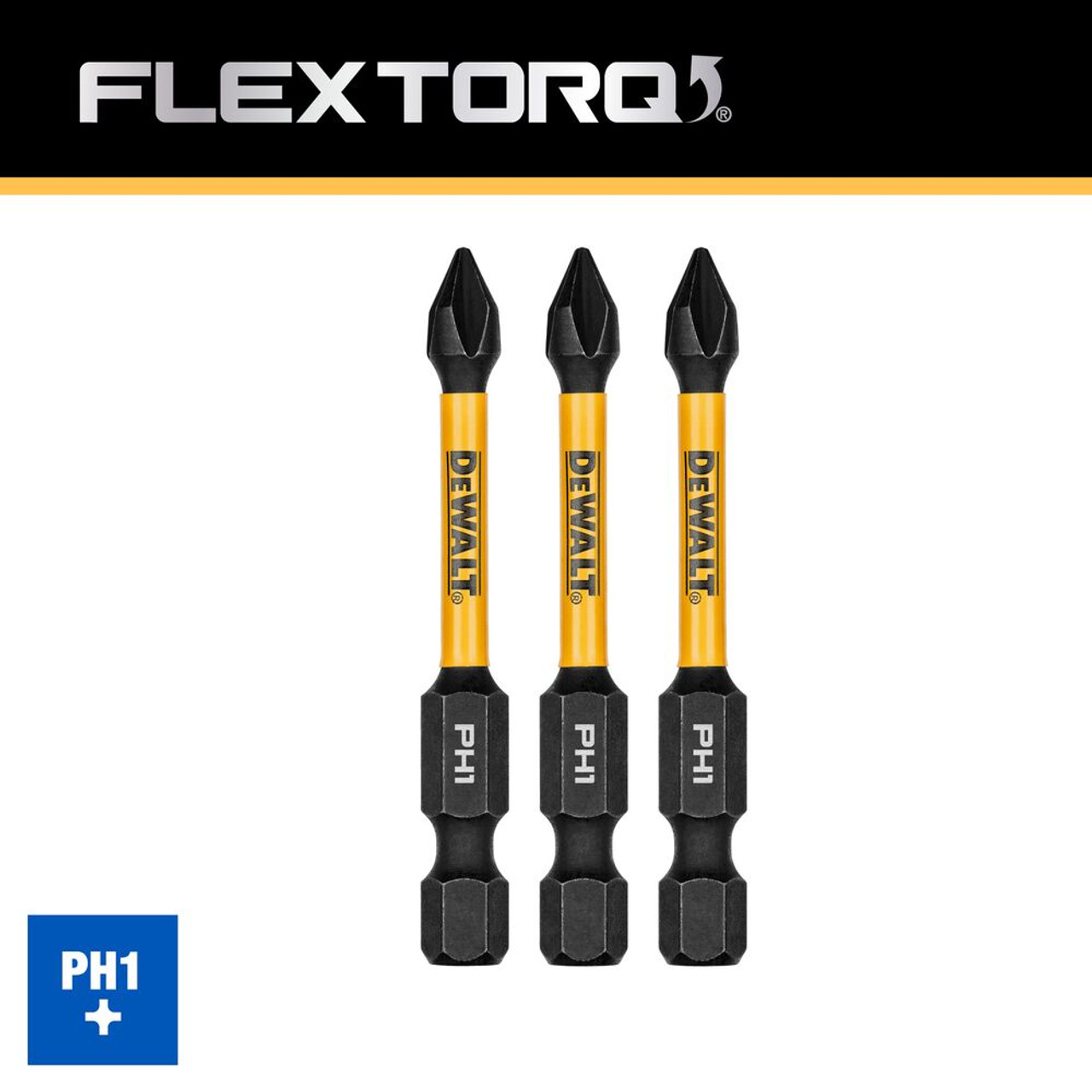 DeWalt DWAF2PH1IR3 FLEXTORQ 2-1/4 inch x #1 Phillips Impact Driver Bits - 3pk DeWalt DWAF2PH1IR3 FLEXTORQ 2-1/4 inch x #1 Phillips Impact Driver Bits - 3pk