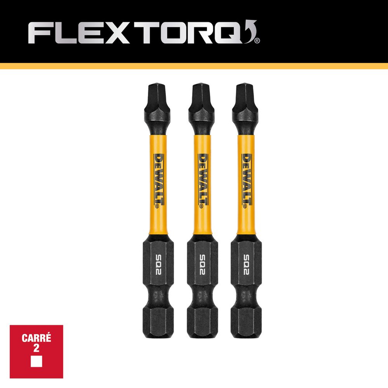 DeWalt DWAF2SQ2IR3 FLEXTORQ 2 inch x #2 Square Impact Driver Bits - 3pk