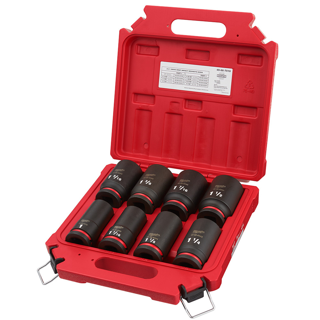 Milwaukee 49-66-7018 SHOCKWAVE Impact Duty 8pc 3/4 Inch SAE Deep 6 Point Socket Set Milwaukee 49-66-7018 SHOCKWAVE Impact Duty 8pc 3/4 Inch SAE Deep 6 Point Socket Set