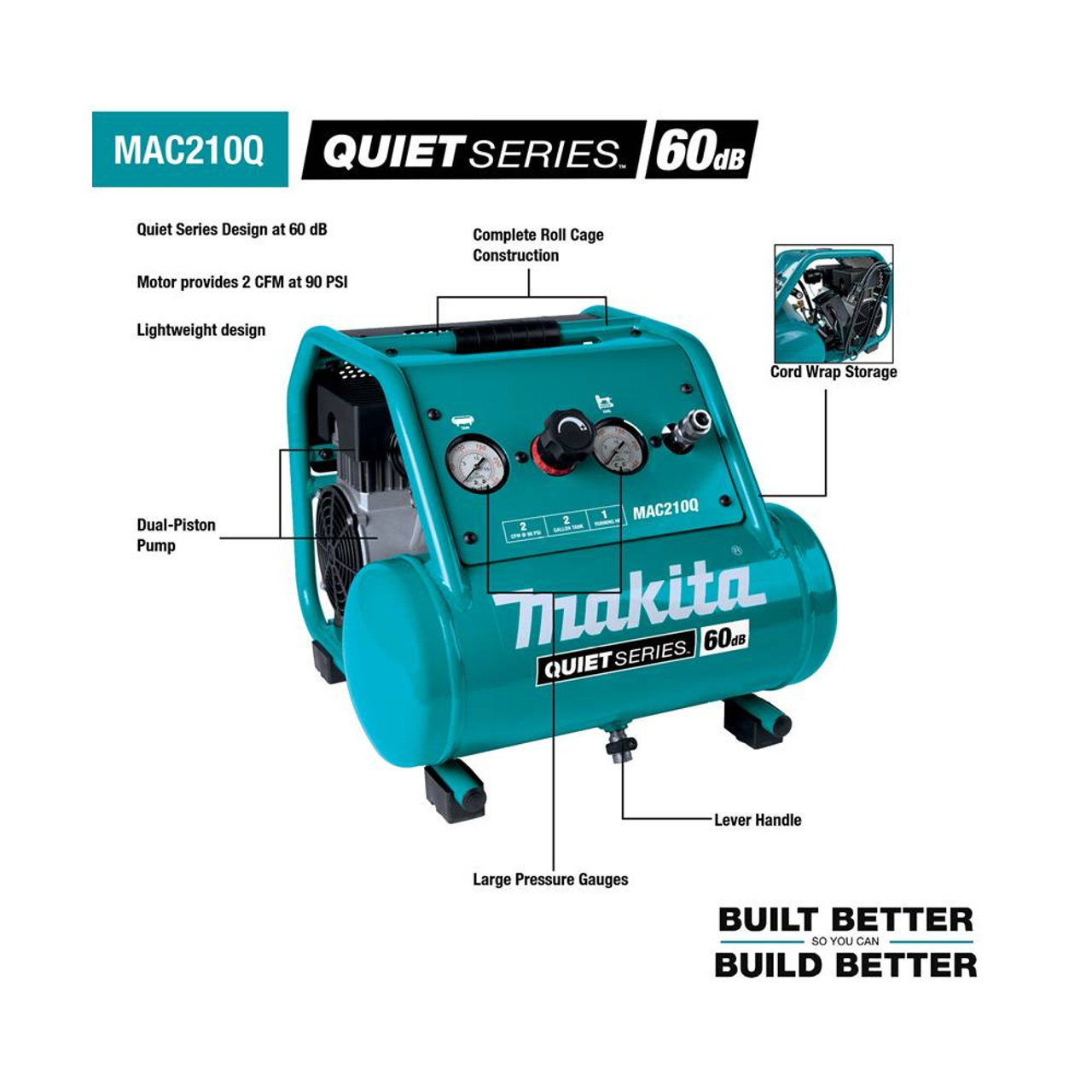 Makita MAC210Q 7 Amp 1 HP 2 Gallon Quiet Air Compressor