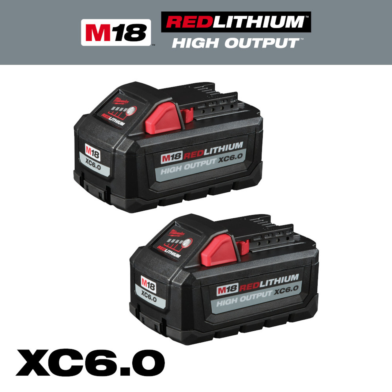 Milwaukee 48-11-1862 M18 REDLITHIUM HIGH OUTPUT XC 6.0 Ah Battery Packs - 2pk