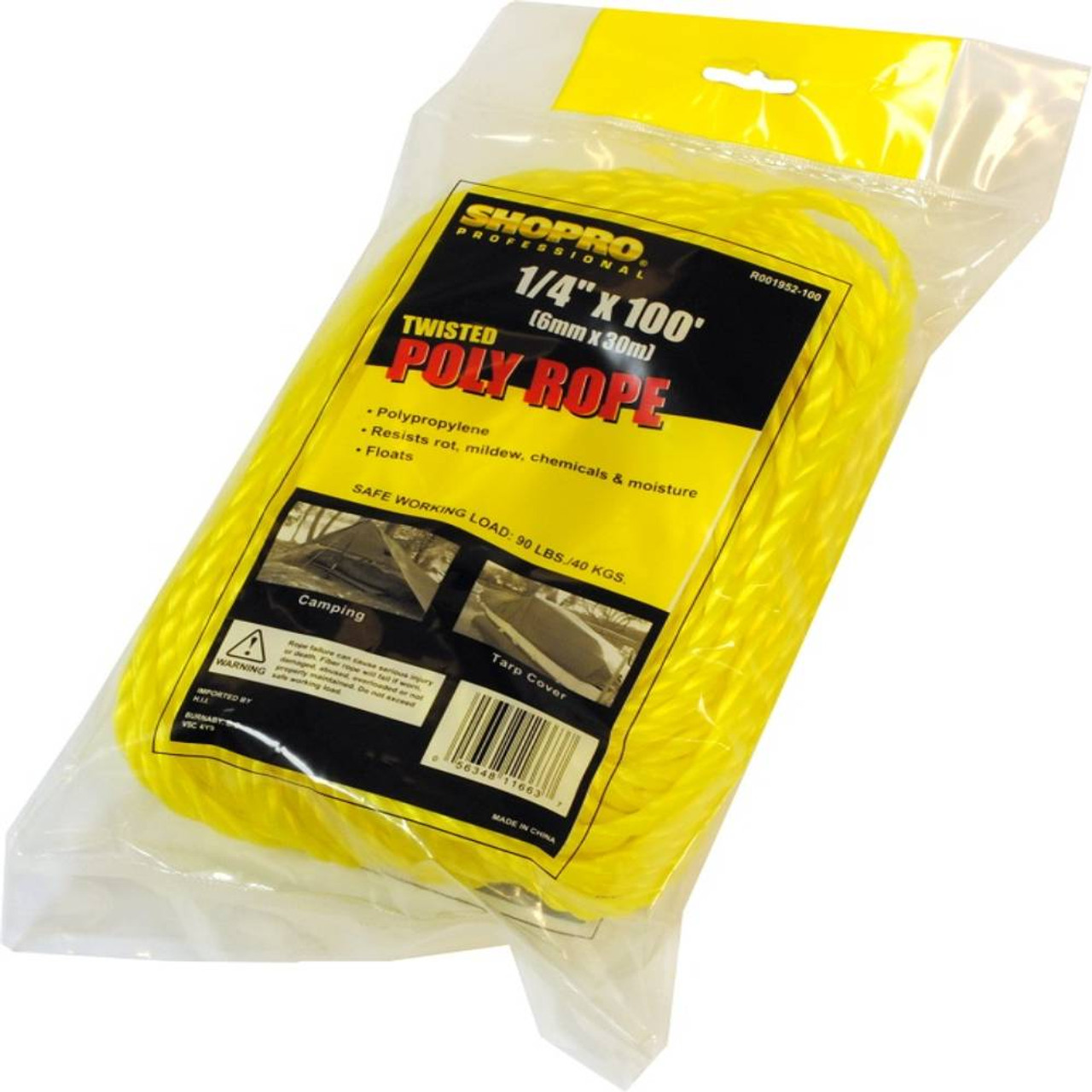 SHOPRO R001952-100 1/4in x 100' Twisted Poly Rope