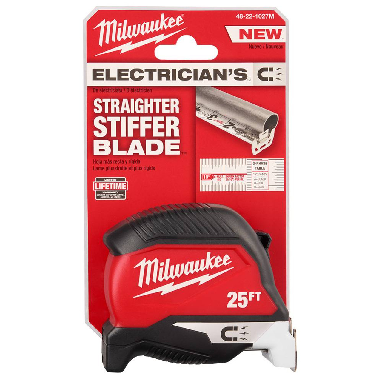 Milwaukee 48-22-1027M 25' Electrician's Magnetic Tape Measure showing in packaging Milwaukee 48-22-1027M 25' Electrician's Magnetic Tape Measure showing in packaging