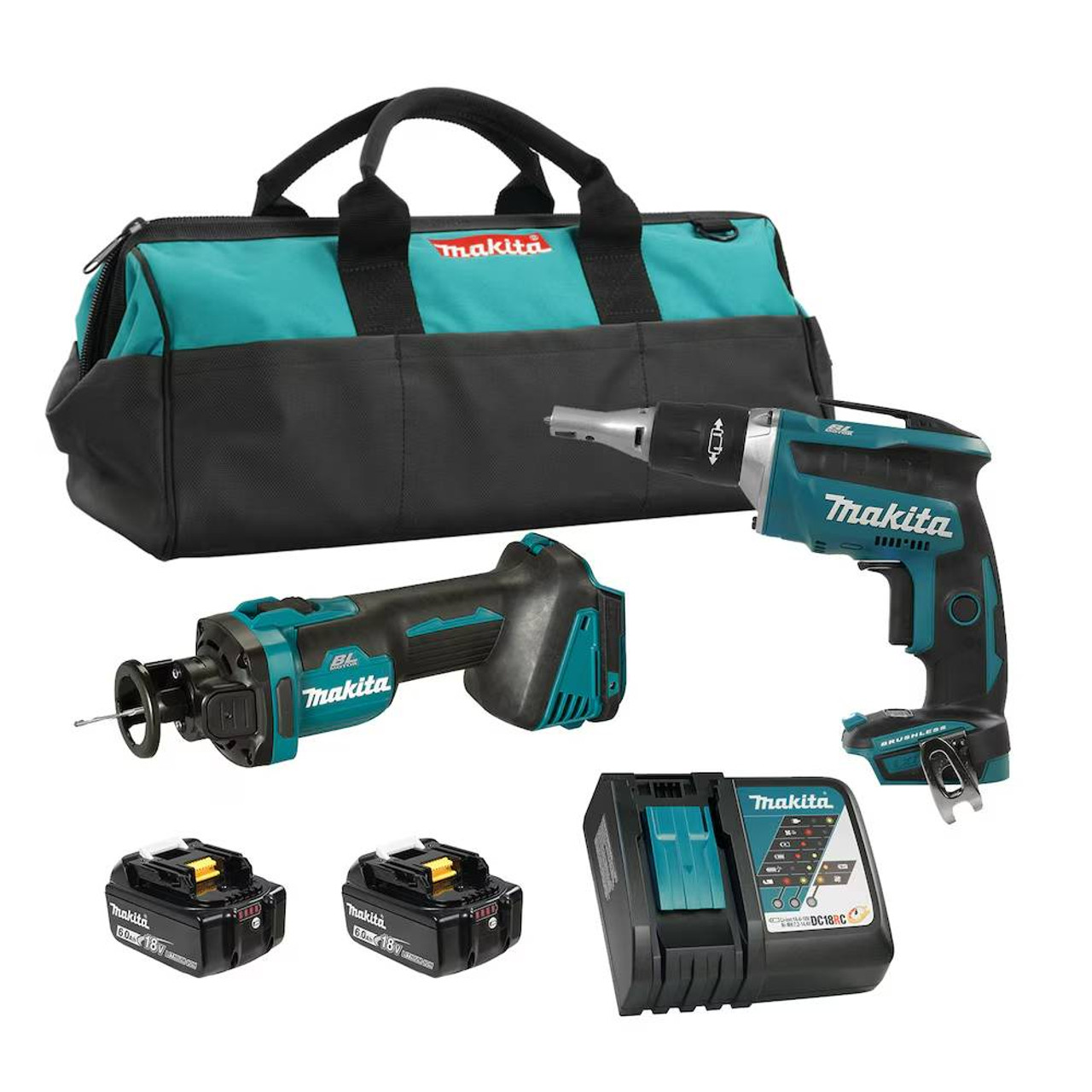 Makita DLX2473GX1 18V LXT 2-Tool Cordless Brushless Cut-Out Tool & Drywall Screwdriver Combo Kit