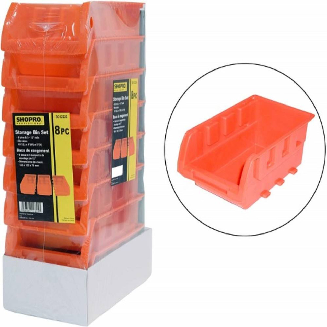 SHOPRO S012220 8pc Small Storage Bin Set with 3-1/2 Inch Rails - Red