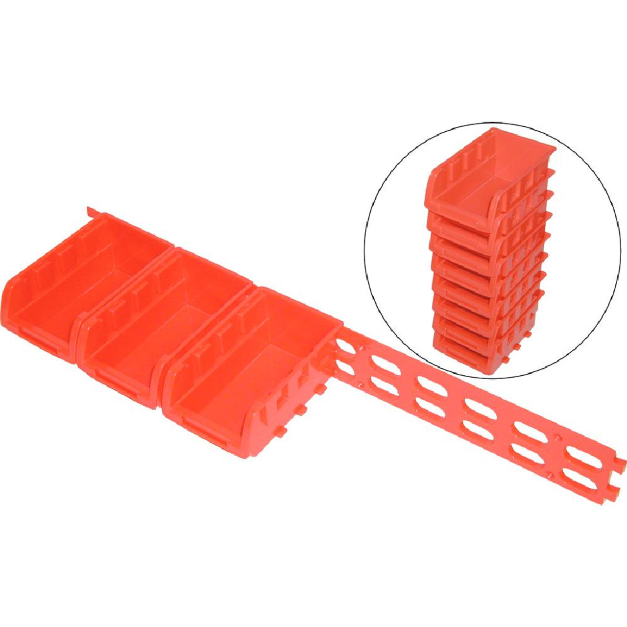 SHOPRO S012220 8pc Small Storage Bin Set with 3-1/2 Inch Rails - Red