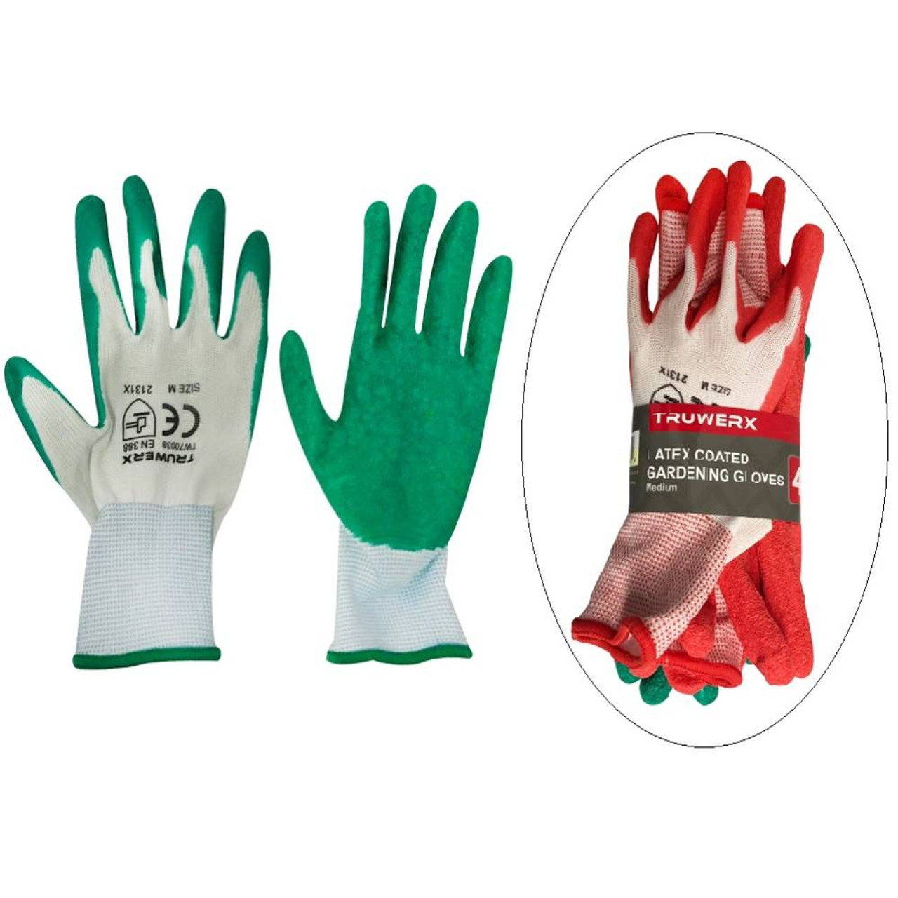 Truwerx 70038 4 Pairs of Latex Coated Gardening Gloves - Medium