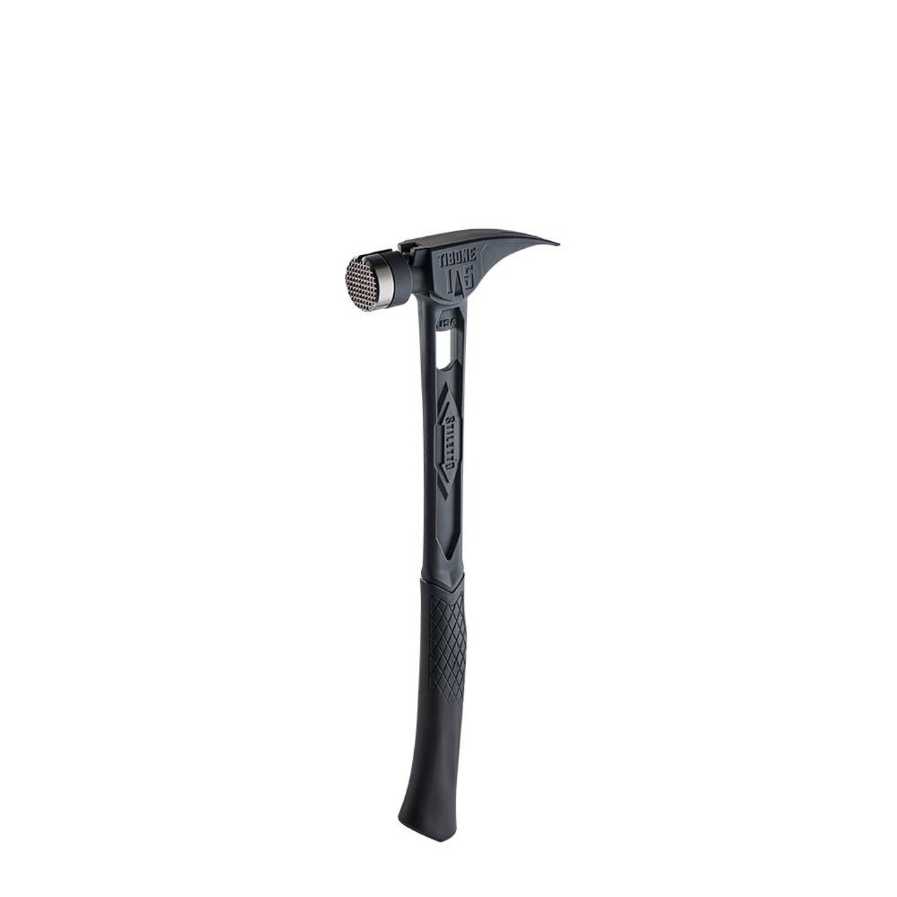 Stiletto STTIB15MC-CBL 15oz Titanium Milled Face Framing Hammer - Black showing with black handle installed (handle sold separately) Stiletto STTIB15MC-CBL 15oz Titanium Milled Face Framing Hammer - Black showing with black handle installed (handle sold separately)