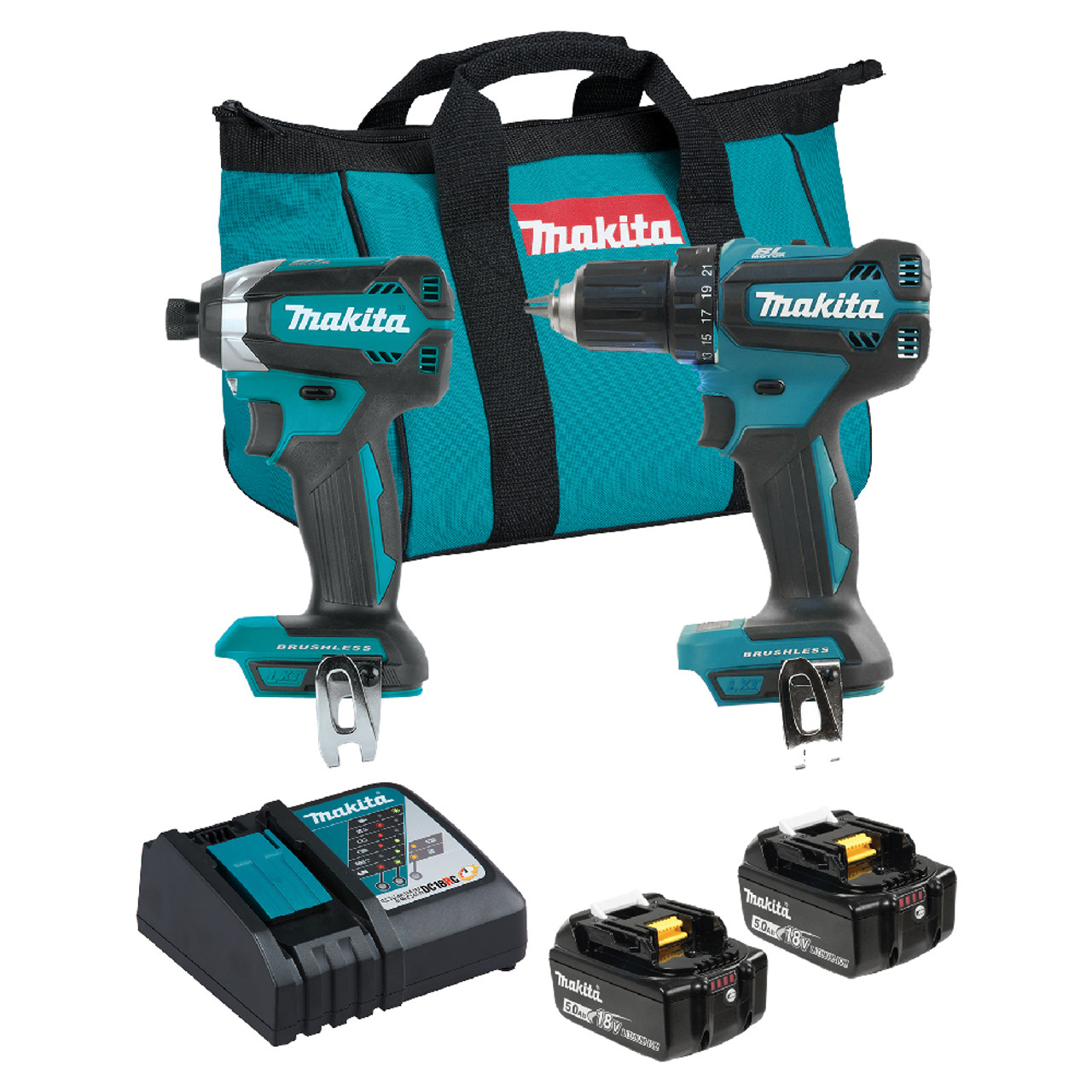 Makita DLX2289TX1 18V LXT 2-Tool Cordless Brushless 1/2 inch Drill/Driver & 1/4 inch Impact Driver Combo Kit