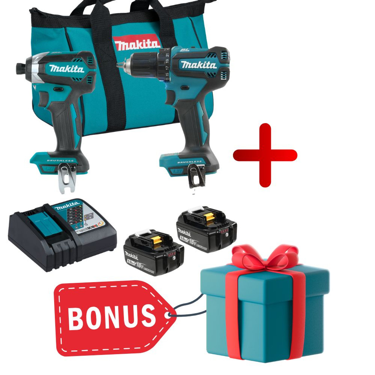 Makita DLX2289TX1 18V LXT 2-Tool Cordless Brushless 1/2 inch Drill/Driver & 1/4 inch Impact Driver Combo Kit