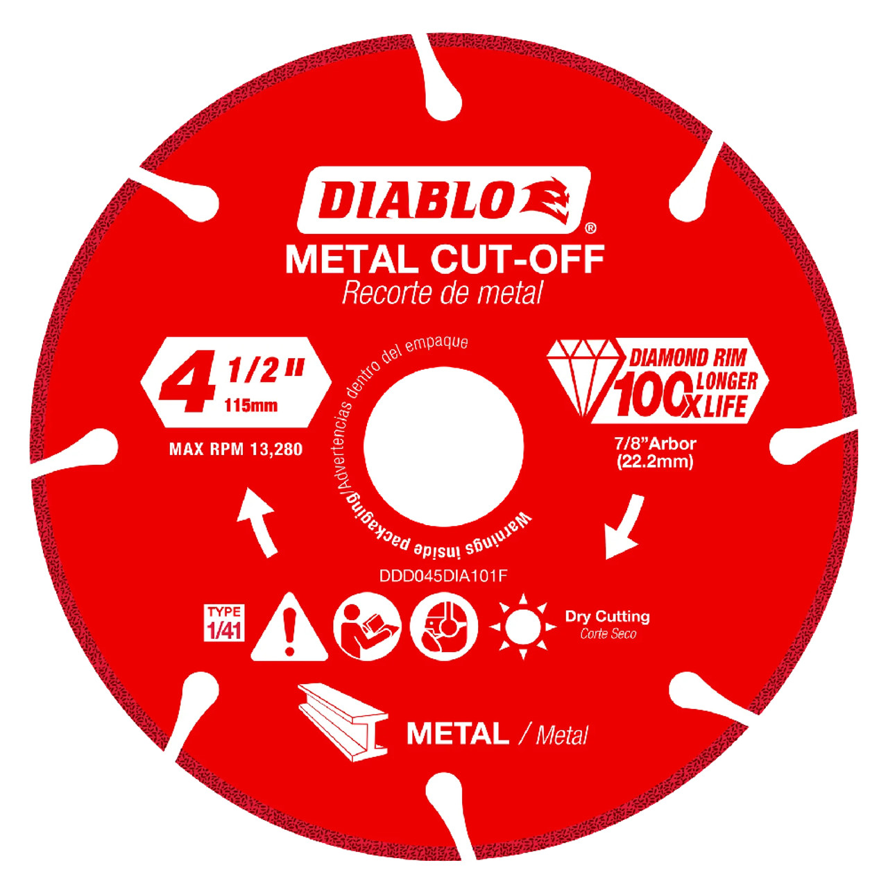 Diablo CDD045DIA101F 4-1/2in x 7/8in Segmented Diamond Metal Cut-Off Disc