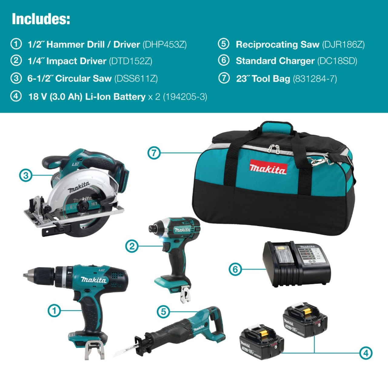 Makita DLX4057X1 18V LXT 4-Tool Cordless Combo Kit
