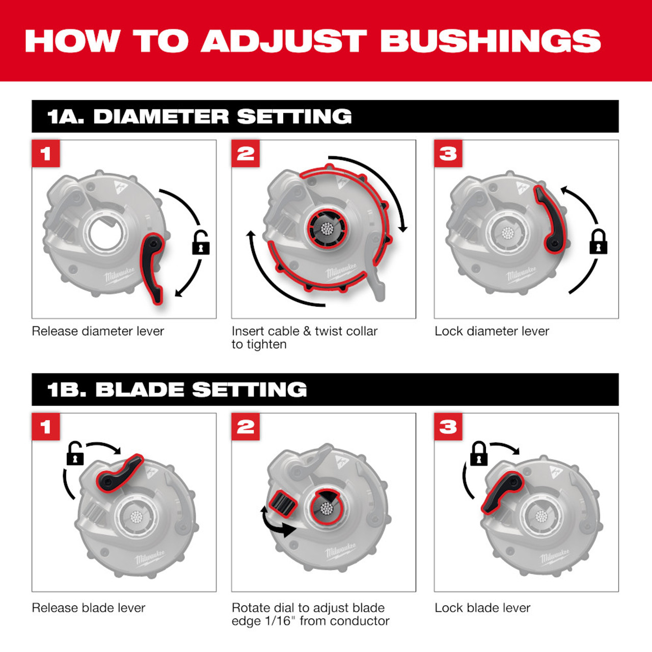 Milwaukee 1in - 1.3in Adjustable Bushing for M18 FUEL 2937-20 Covered Conductor Cable Stripper