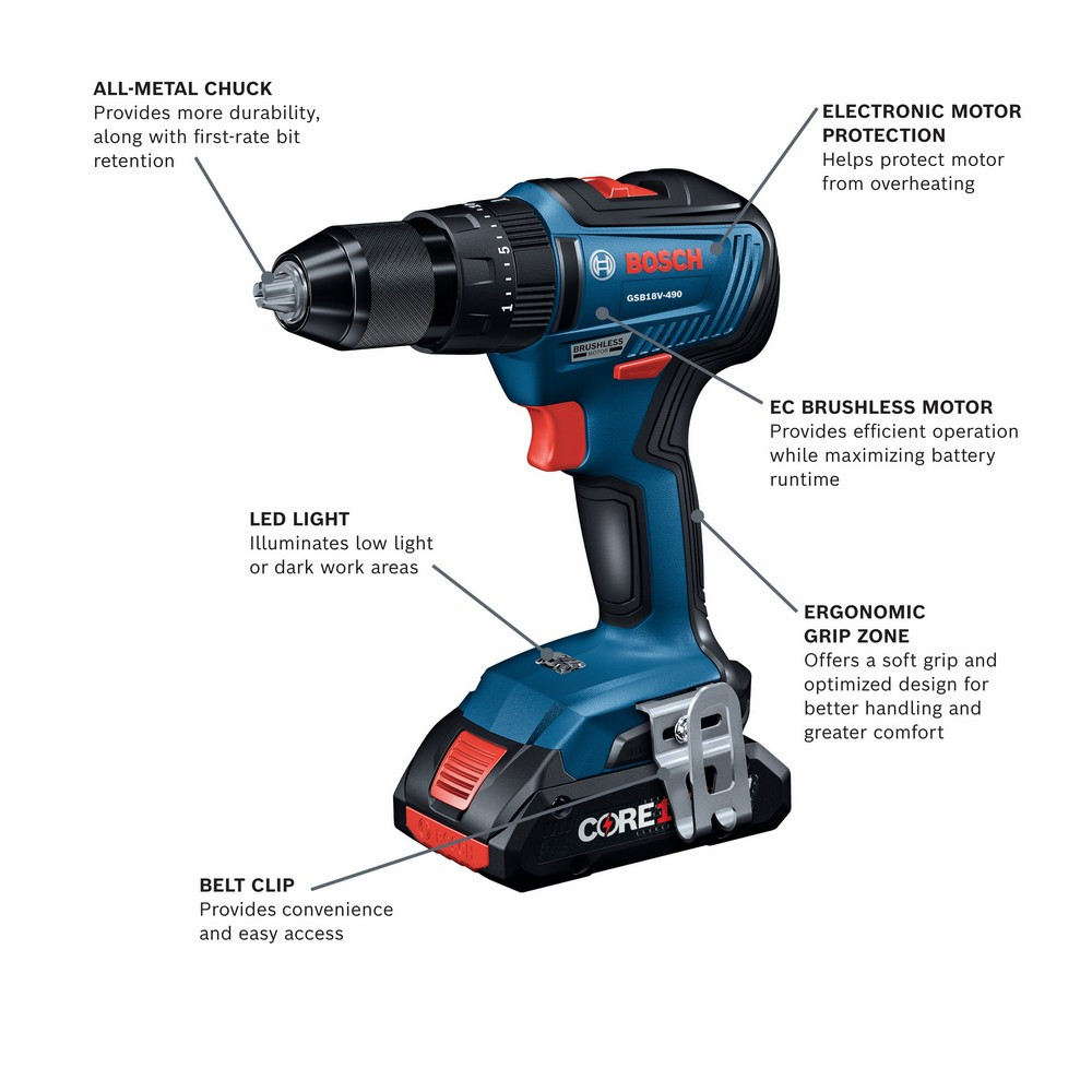 Bosch GXL18V-233B25 - GSB18V-490 18V EC Brushless 1/2 inch Hammer Drill/Driver