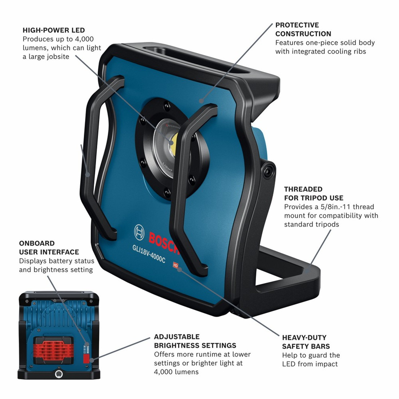 Bosch GLI18V-4000CN 18V Connected LED Floodlight (Tool Only) Bosch GLI18V-4000CN 18V Connected LED Floodlight (Tool Only)