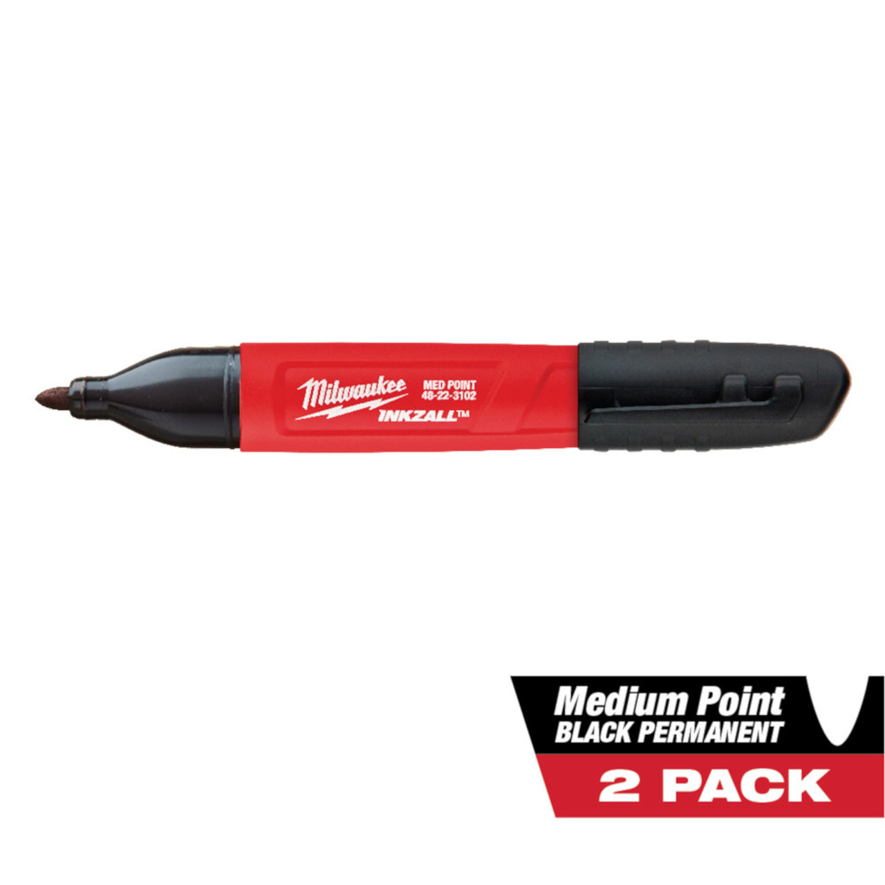 Milwaukee 48-22-3102 INKZALL Black Medium Point Jobsite Markers - 2pk Milwaukee 48-22-3102 INKZALL Black Medium Point Jobsite Markers - 2pk