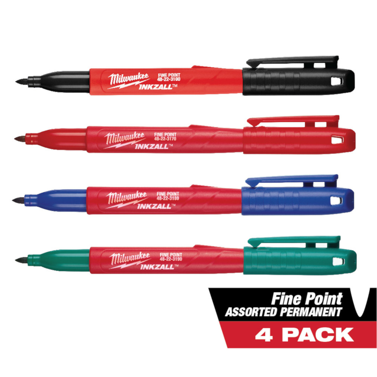 Milwaukee 48-22-3106 INKZALL Fine Point Coloured Jobsite Markers - 4pk Milwaukee 48-22-3106 INKZALL Fine Point Coloured Jobsite Markers - 4pk